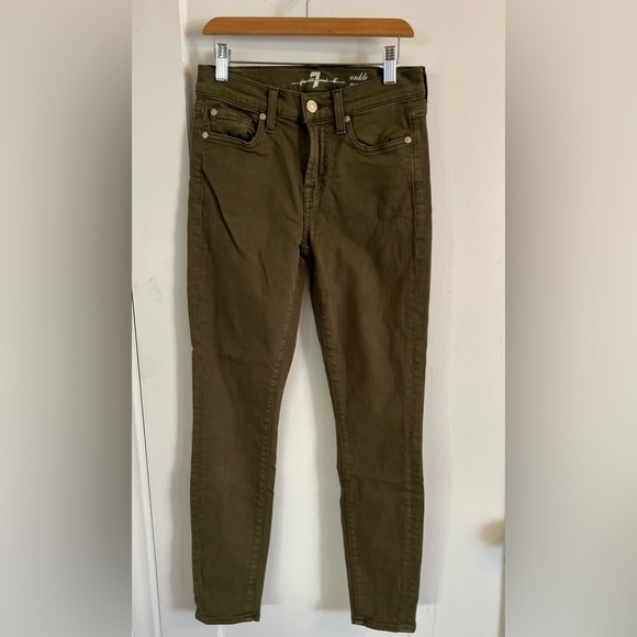 7 For All Mankind Gwenevere Women's Size 25 Olive Green Denim Ankle Skinny Jeans - Picture 1 of 7
